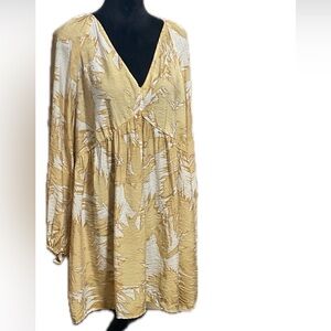 H&M Yellow Printed V-Neck Women's Dress with Balloon Sleeves Large